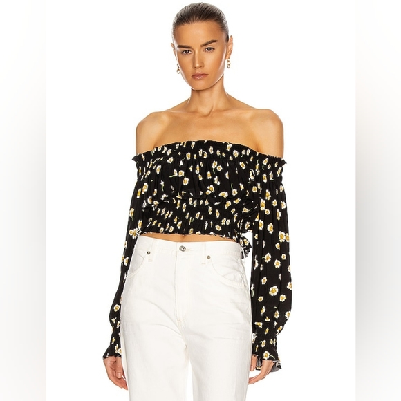 EUC Norma Kamali Daisy Off-Shoulder Cropped Peasant Top, XL - Picture 1 of 17